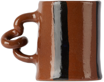 Harlie Brown Studio Brown & Black Stripe Delights Mug In Black/terracotta