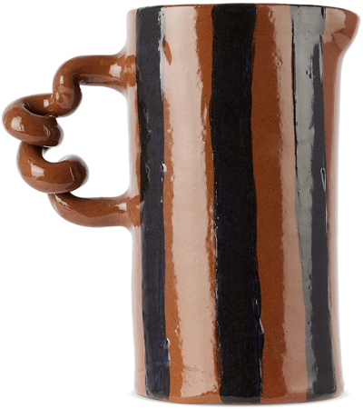 Harlie Brown Studio Brown & Green Stripe Delights Wiggle Jug In Green /terracotta