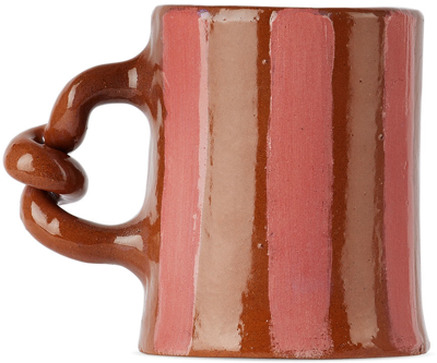 Harlie Brown Studio Pink Stripe Delights Wiggle Mug In Pink/terracotta