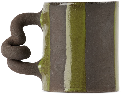 Harlie Brown Studio Black & Green Stripe Delights Mug In Green /black Clay
