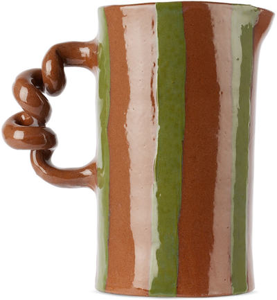 Harlie Brown Studio Brown & Black Stripe Delights Wiggle Jug In Black/terracotta