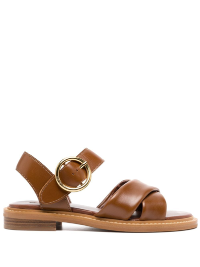 See By Chloé Lyna Leather Crisscross Sandals In Brown