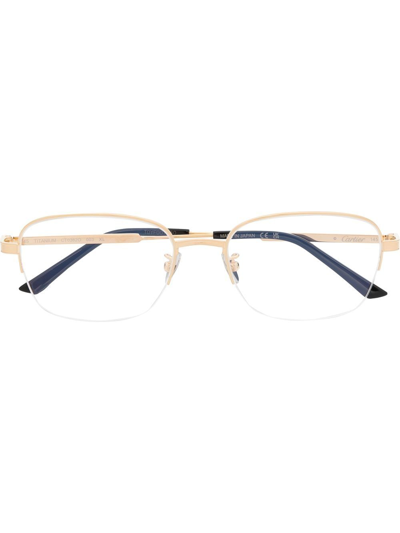 Cartier Square-frame Engraved-logo Glasses In Gold