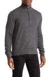 Amicale Cashmere Quarter Zip Pullover W/ Piping In Charcoal