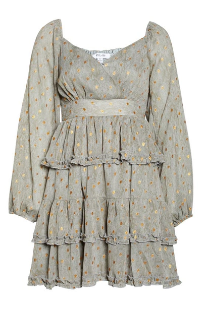 Btfl-life Dot Long Sleeve Tiered Dress In Olive