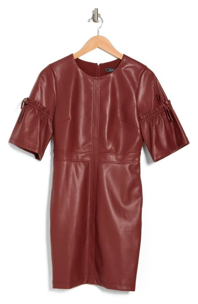 Bcbgmaxazria Faux Leather Bell Sleeve Mini Dress In Wine