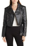Azalea Wang Rhinestone Faux Leather Belted Moto Jacket In Black