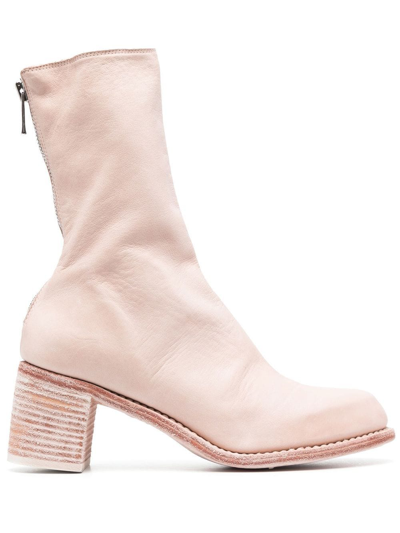 Guidi Stack-heel Leather Ankle Boots In Pink