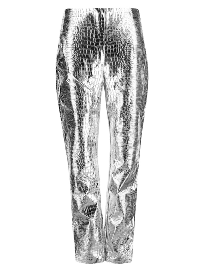Rotate Birger Christensen Crocodile-effect High-waisted Trousers In Metallic