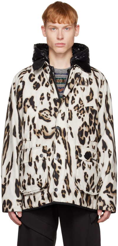 Moncler Genius Barbour 1952 Leopard-print Shell Hooded Down Jacket In White