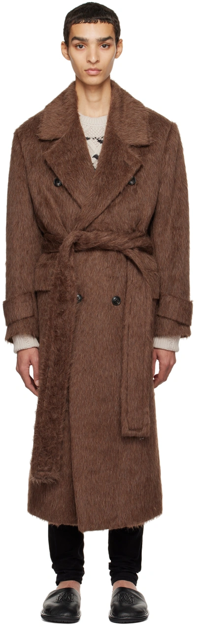 Amiri Alpaca Wool-blend Coat In Brown-alpaca