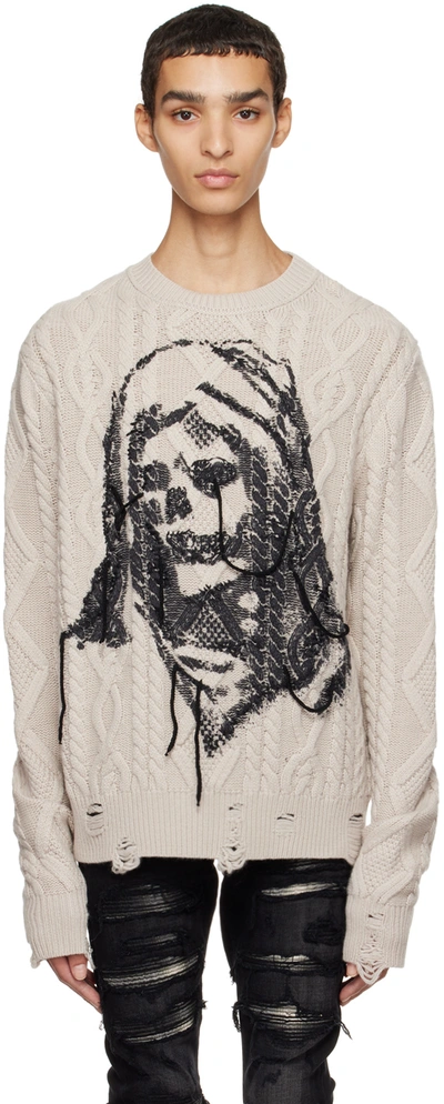 Amiri X Wes Lang Reaper Cable Neck Cashmere Sweater In Blanco