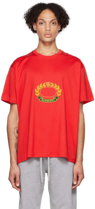 Burberry Oak Leaf 刺绣t恤 In Bright Red