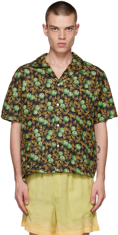 Bode Gooseberry Camp-collar Printed Cotton And Silk-blend Twill Shirt In Black