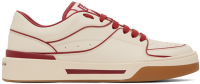 Dolce & Gabbana New Roma Cream Panelled Leather Sneakers In Multicolor