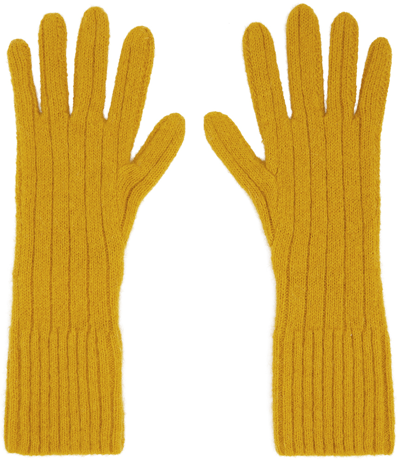 Dries Van Noten Yellow Ribbed Gloves In 202 Yellow