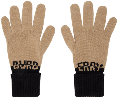 Burberry Logo-jacquard Cashmere Gloves In Archive Beige/black