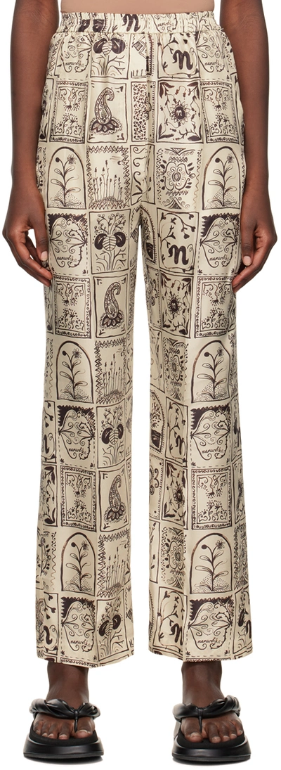 Nanushka Beige Graphic Trousers In Hand Drawn Ornamenta