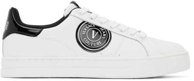 Versace Jeans Couture White 88 V-emblem Court Sneakers In White Black