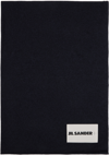 Jil Sander Black Wool Blend Scarf In 406 - Dark Blue