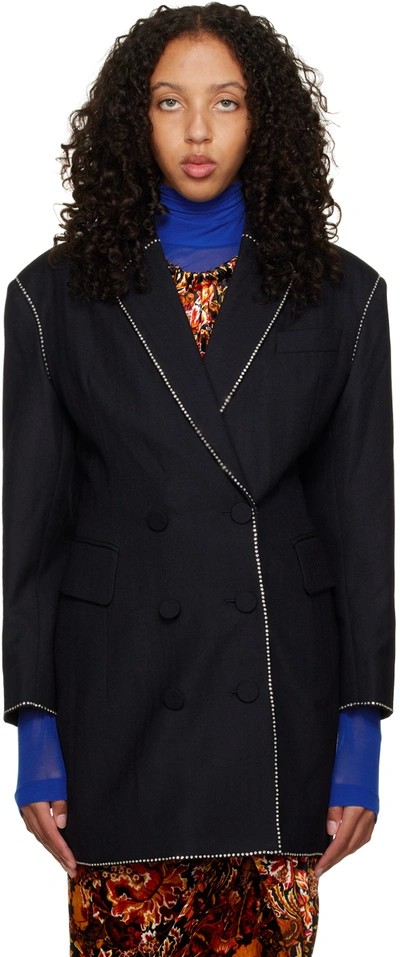 Dries Van Noten Navy Crystal-cut Blazer In 977 Dessin C