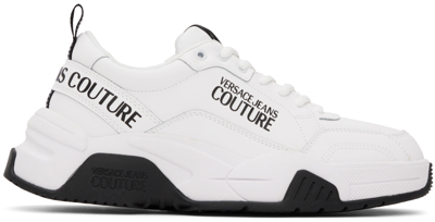 Versace Jeans Couture High Top Logo Print Sneakers In White