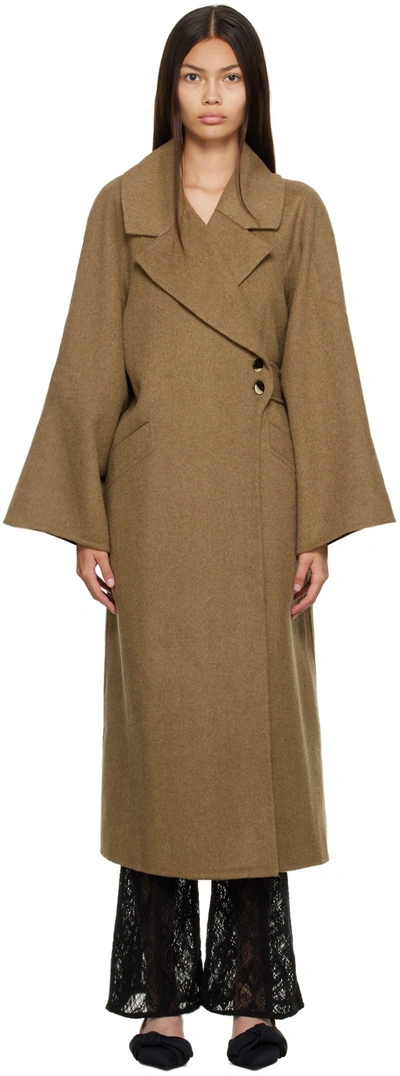 Ganni Recycled Wool-blend Coat In Nude & Neutrals