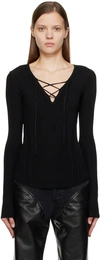 Rag & Bone Carrie Ribbed Lace-up Sweater In Black