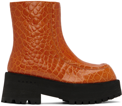 Marni Orange Zip Boots In 00r17 Carrot