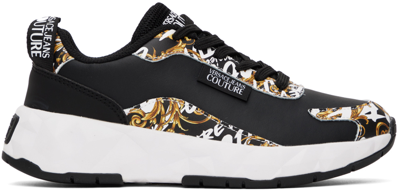 Versace Jeans Couture All-over Atom Logo Couture Sneakers In Black Gold