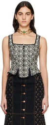 Marine Serre Moon-print Recycled Polyester-blend Corset Top In Black