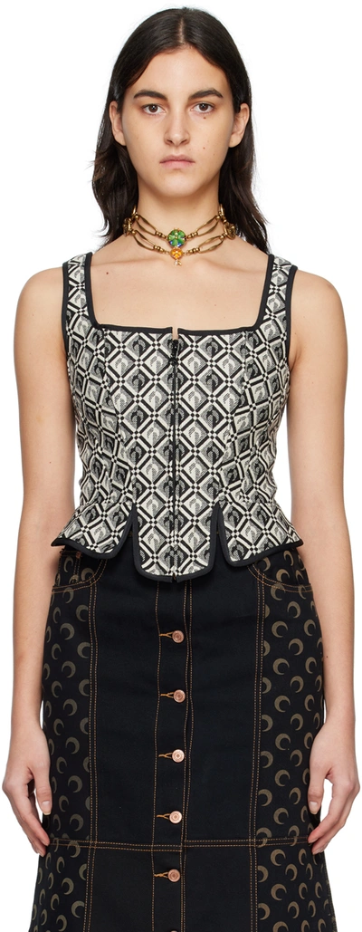 Marine Serre Moon-print Recycled Polyester-blend Corset Top In Black