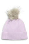 Nordstrom Rack Faux Fur Cashmere Pompom Beanie In Purple Breeze