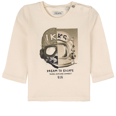 Ikks Kids' Long Sleeved Branded Graphic T-shirt Cream