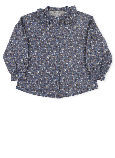 Il Gufo Kids' Floral Cotton Shirt In Blu