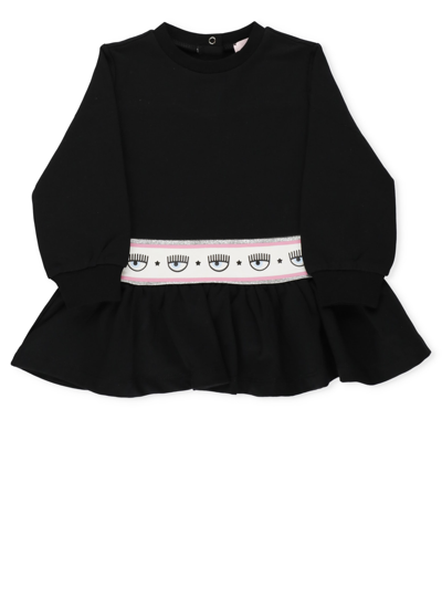 Chiara Ferragni Babies' Maxi Logomania Dress In Black