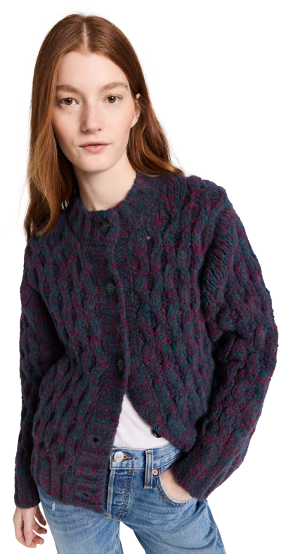 Re/done Women's '80s Chunky Crewneck Cardigan In Marled Plum