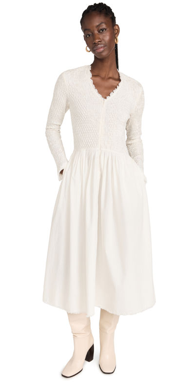 Sea Casey Hand Smocked Long Sleeve Zip Front Dress In Eggshell | ModeSens