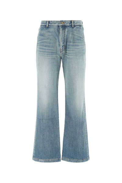 Saint Laurent High Waist Wide Leg Jeans In Blue