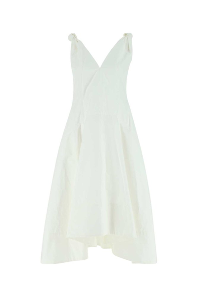 Bottega Veneta Asymmetric Knotted Cotton-poplin Midi Dress In White