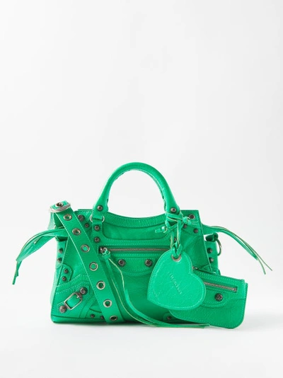 Balenciaga Neo Cagole Xs Studded Leather Cross-body Bag In Vivid Green