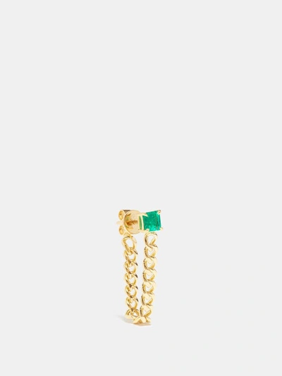 Anita Ko 18kt Yellow Gold Cuban Link Emerald Stud Earring In Green Multi