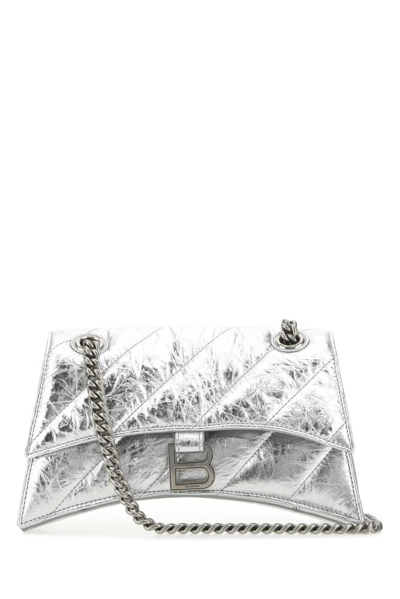 Balenciaga Crush Quilted Small Shoulder Bag In Silver