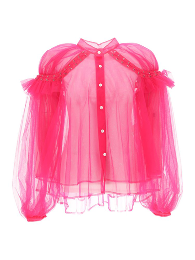 Comme Des Garçons Semi-sheer Balloon Sleeve Blouse In Pink