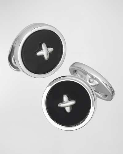 Jan Leslie Men's Sterling Silver Black Onyx Button Cufflinks