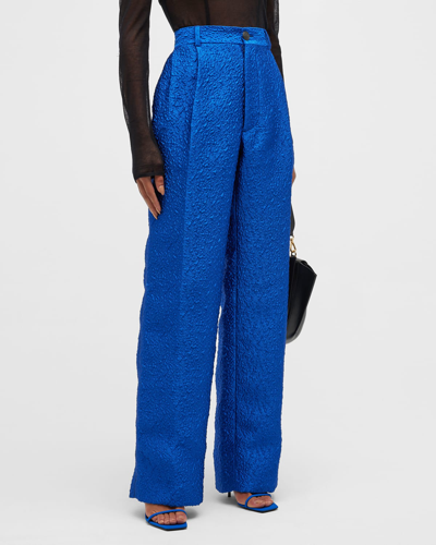 Koché Satin-effect Jacquard Trousers In Light/blue