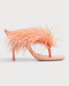 Cult Gaia Shannon Feather Leather Stiletto Mules In Pink