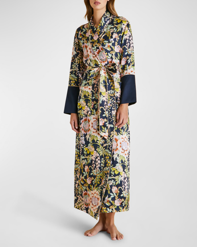 Olivia Von Halle Capability Long Floral-print Silk Robe In Florens