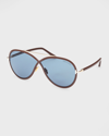Tom Ford Rickie Twist Acetate Aviator Sunglasses In Shiny Light Brown