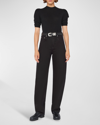 Frame Ruched Sleeve Recycled Cashmere Blend Sweater In Noir